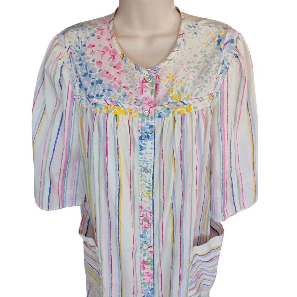Models Coat Nightgown Robe Womens M/L White Kimono Striped Flower 3/4 Sleeve - Picture 2 of 16